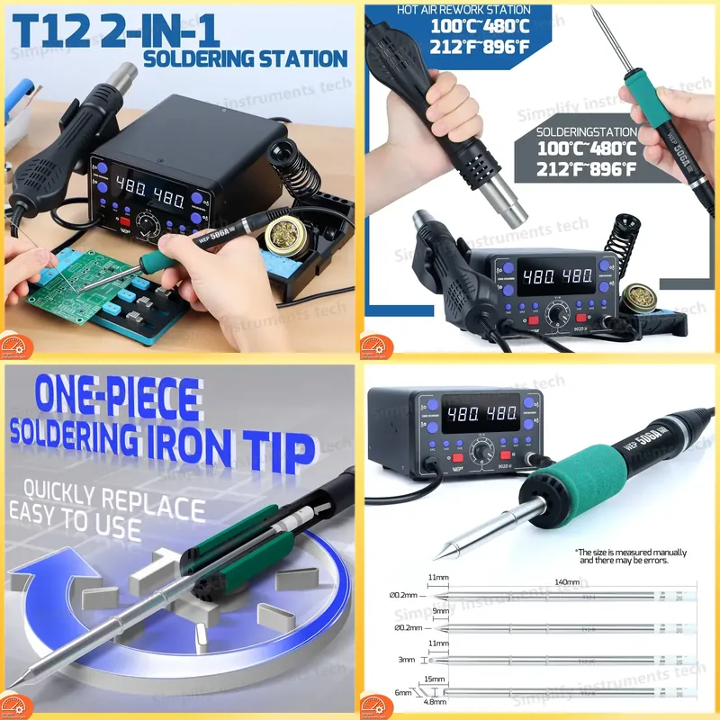 775W Soldering Station 2 in 1  - Hot Air Rework Station T12 review and price